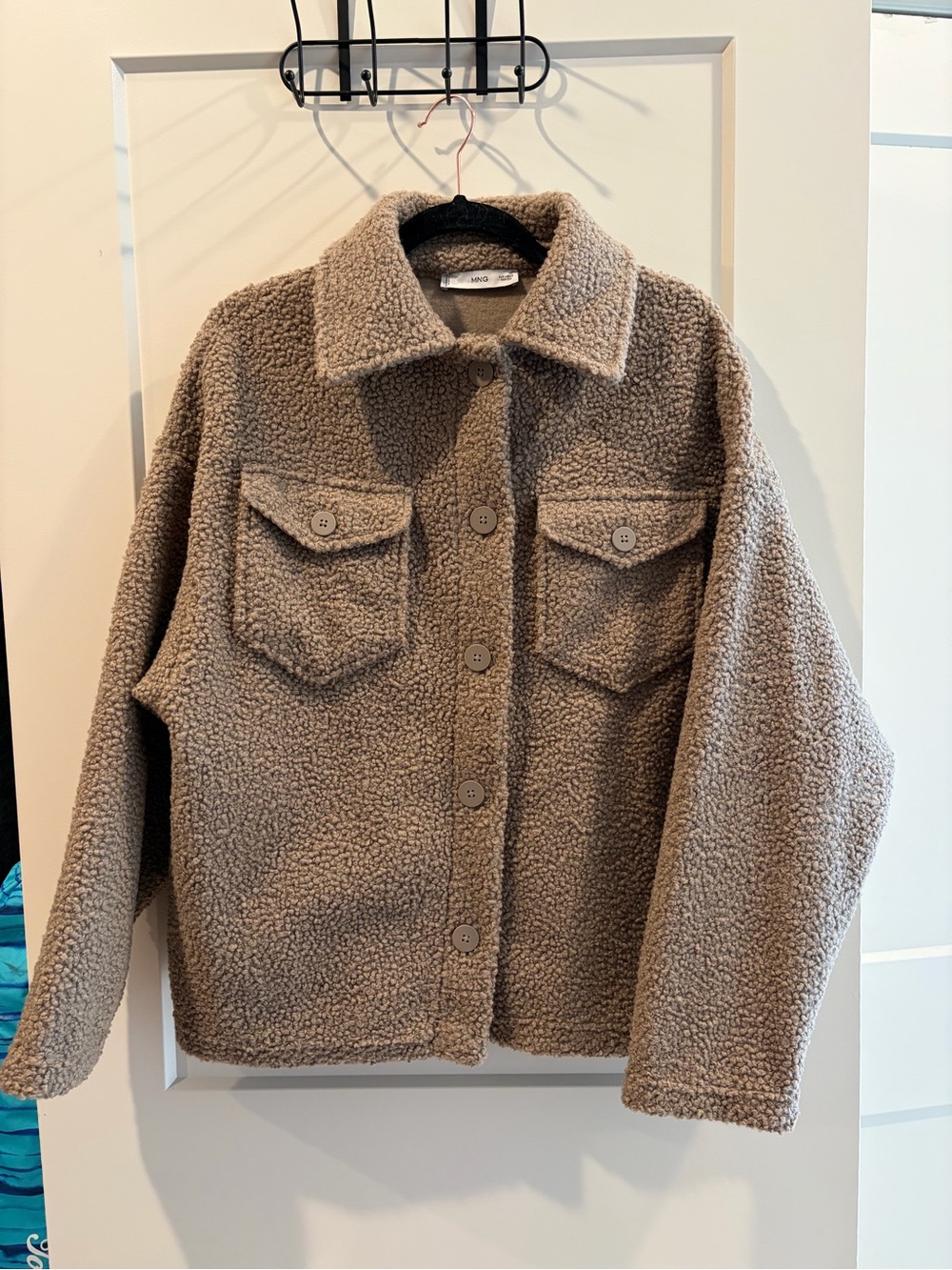 Mango Teddy Sherpa Button-Up Jacket - Taupe